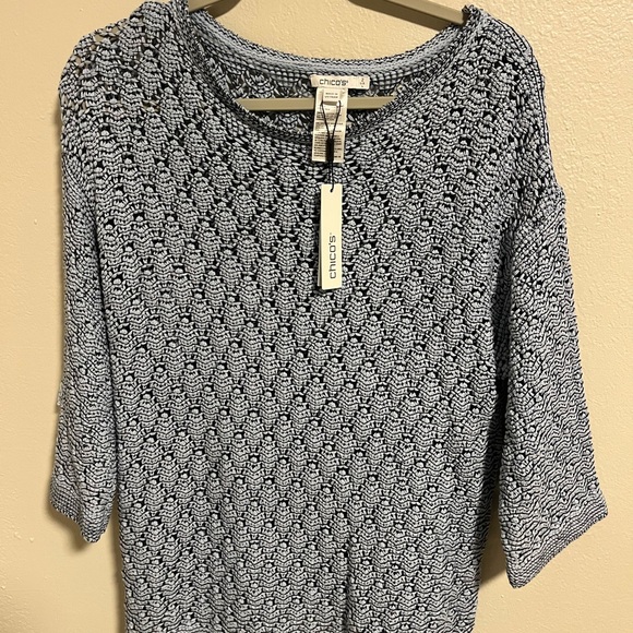 Chico's Tops - NWT Chico's Blue Knit Openwork Pull Over Sweater-Chico’s Size 2